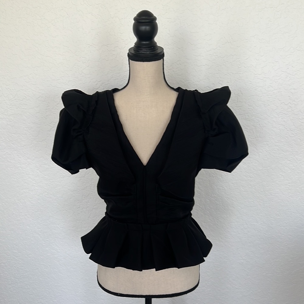 Louis Vuitton Black Peplum Top Size 38 Puff Sleeves
